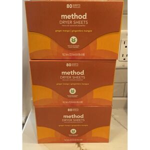 Lot of 3 Method Dryer Sheets Ginger Mango 80 Sheets Each Scented New
